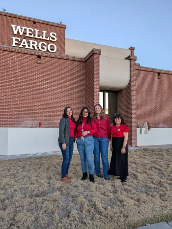 Wells Fargo Workers United members outside branch